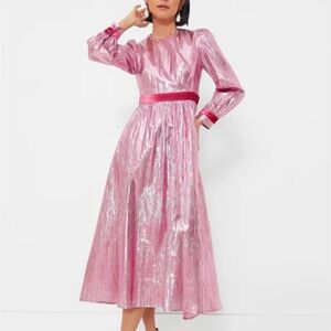 Shimmering Pink Metallic Midi Dress